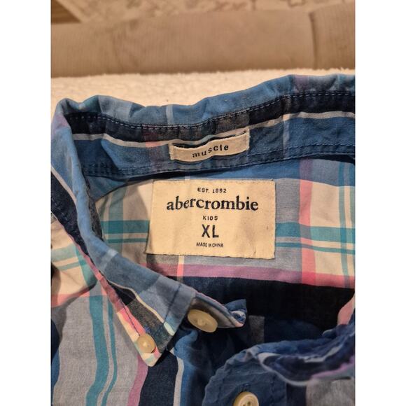 Abercrombie & Fitch Men's Collared Plaid Button Down Muscle Shirt XL Multicolor - Picture 3 of 5